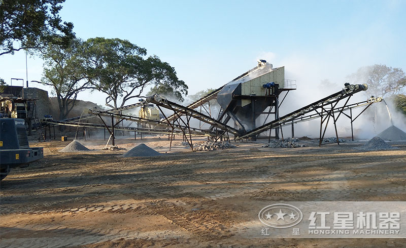 紅星用戶小型反擊破碎沙生產(chǎn)線現(xiàn)場